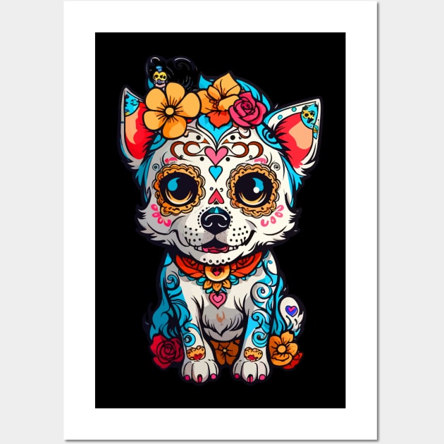 Dog Sugar Skull Halloween Wall Art by CatCoconut-Art